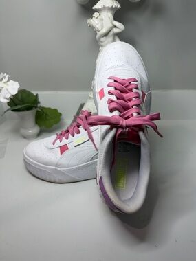 Puma White Sneakers with Pink Accents